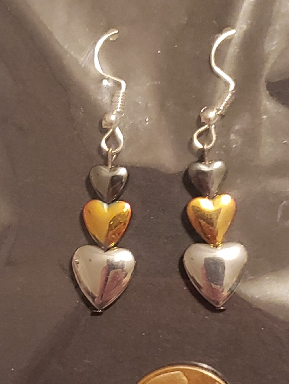 Women's Two-Tone Heart Drop Earrings Gold & Silver NWT - Picture 2 of 5